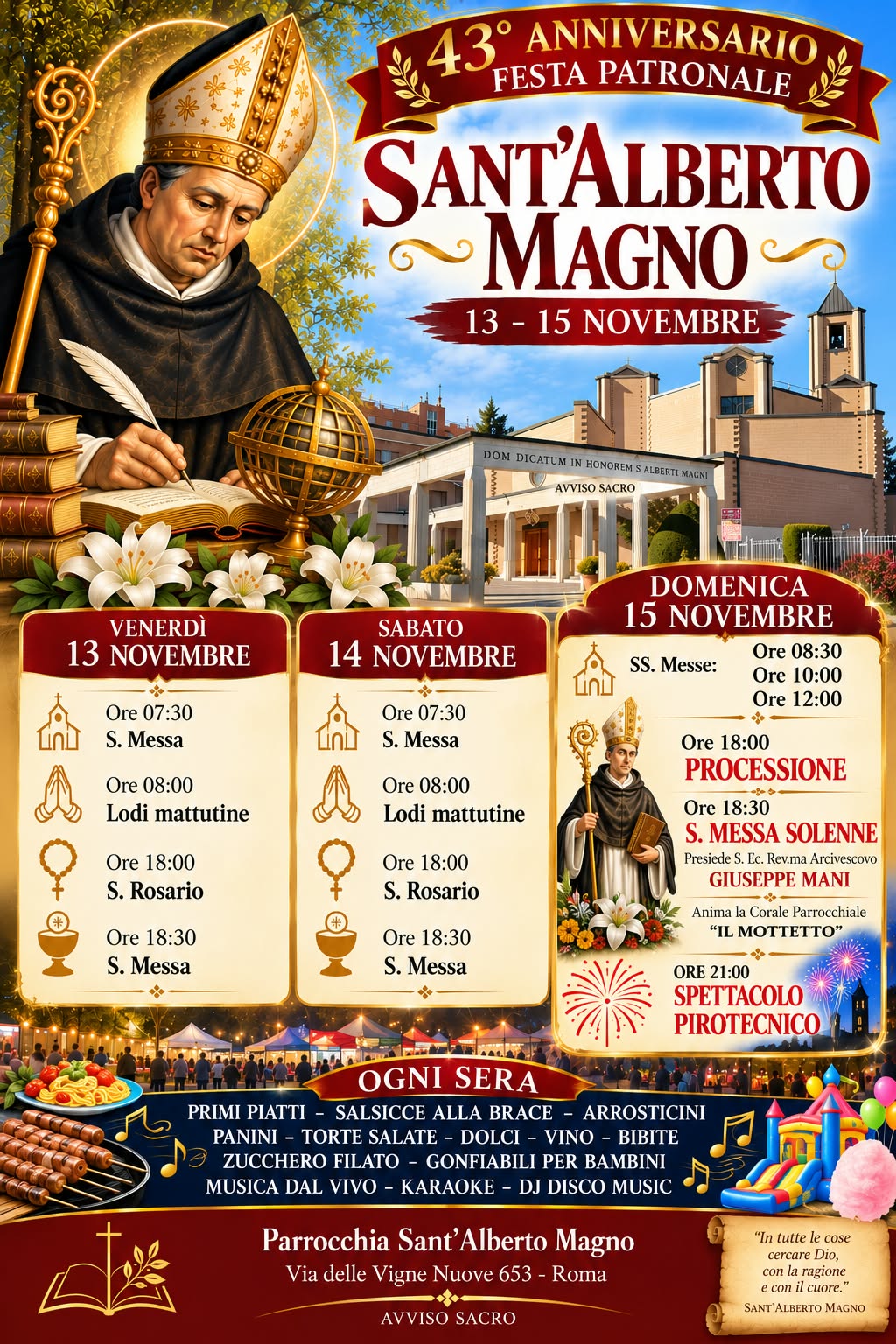 Festa patronale di Sant’Alberto Magno: 13–15 novembre 2026